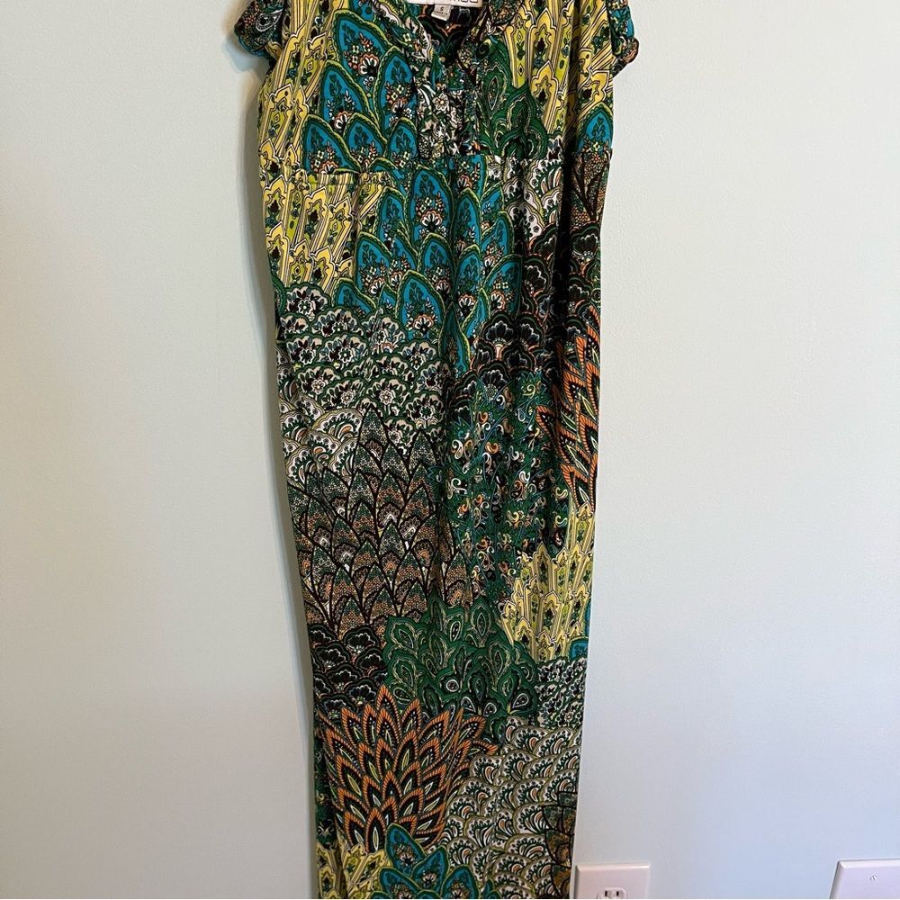 Moa Moa Boho Green Print Maxi Dress Size Small - Picture 3 of 10
